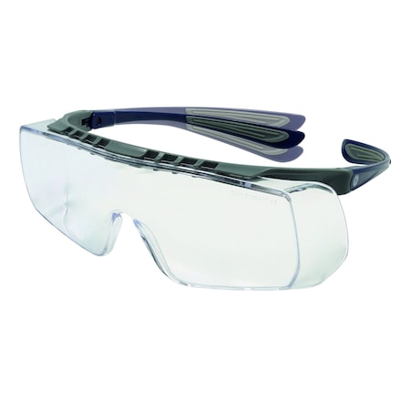 Ge Safety Glasses, Anti-Scratch, Clear Lens, Gray/Blue Frame GE112C